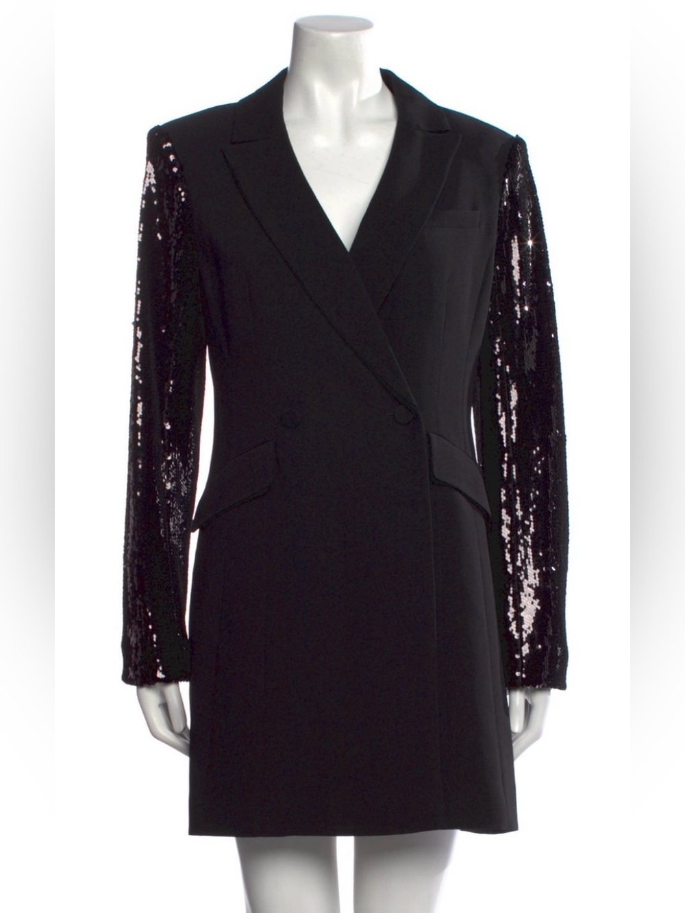 Cinq a Sept Black Sequin Sleeve Double Breasted Tuxedo Blazer Mini Dress size 4 - Picture 5 of 6